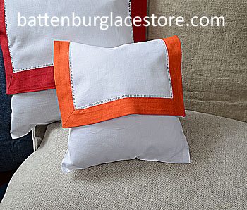 Envelope Pillow.Baby size 8 in. White with ORANGE color border